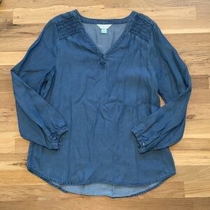 Christopher & Banks V-Neck Pullover Flowy Blue Jean Shirt Blouse Women’s M